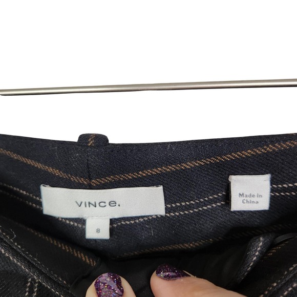 VINCE Pants‎ Womens 8 Black Brown Pinstripe Wide Leg Dress Trousers Work Wool - Picture 7 of 13